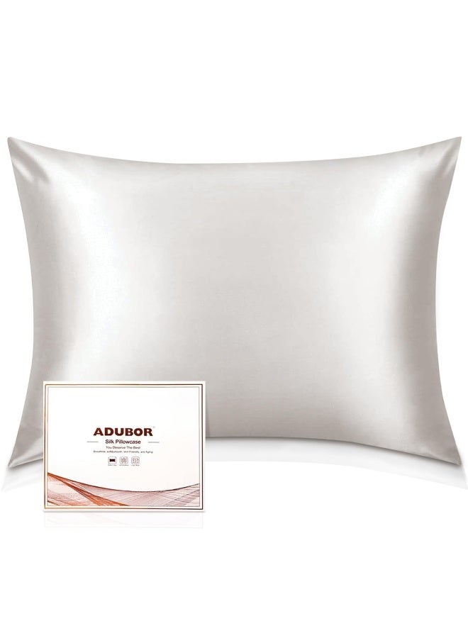 Adubor 100% Silk Pillowcase - Mulberry Silk Pillow Cases, 23 Momme 6A Grade Fibers, Silk Pillow Case for Hair and Skin Health, with Hidden Zipper (Queen 20''x30'', Lvory White, 1PC) - Image 1